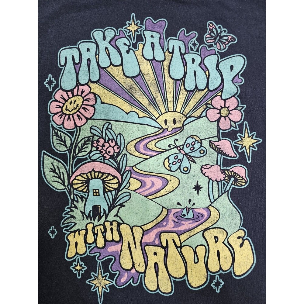 HIPPY DOM Shirt Blue Medium Take A Trip Nature Mushroom Short Sz Medium